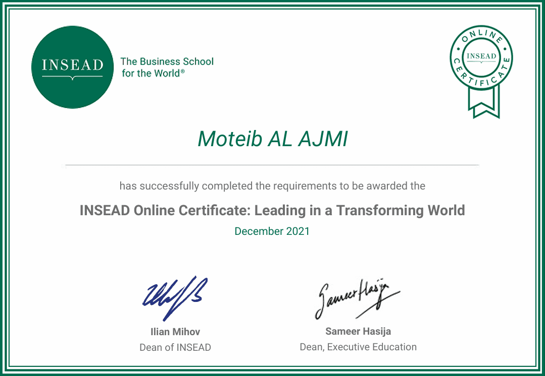 INSEAD Leading in a Transforming World Certificate